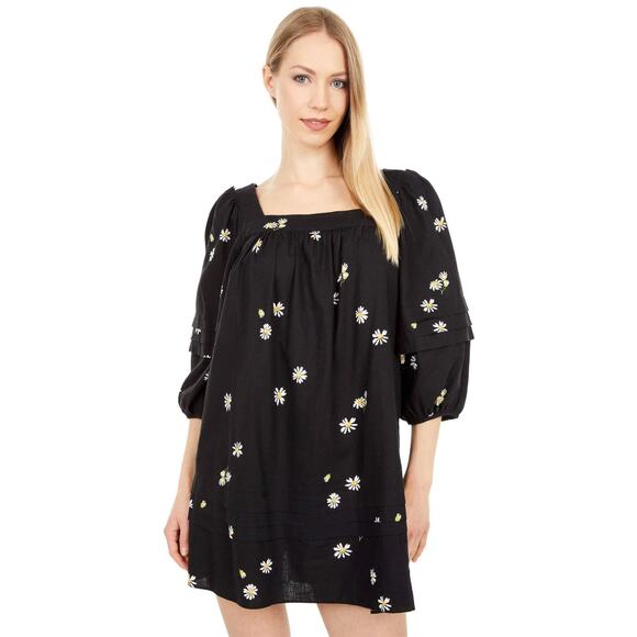 Madewell Square Neck Linen Mini Dress Lazy Daisy Print Women's Size XXS‎ - Picture 1 of 11